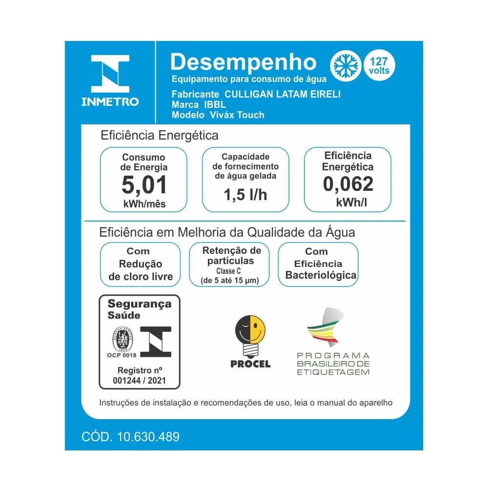 Purificador de Água Viváx Touch com Compressor Branco BIVOLT